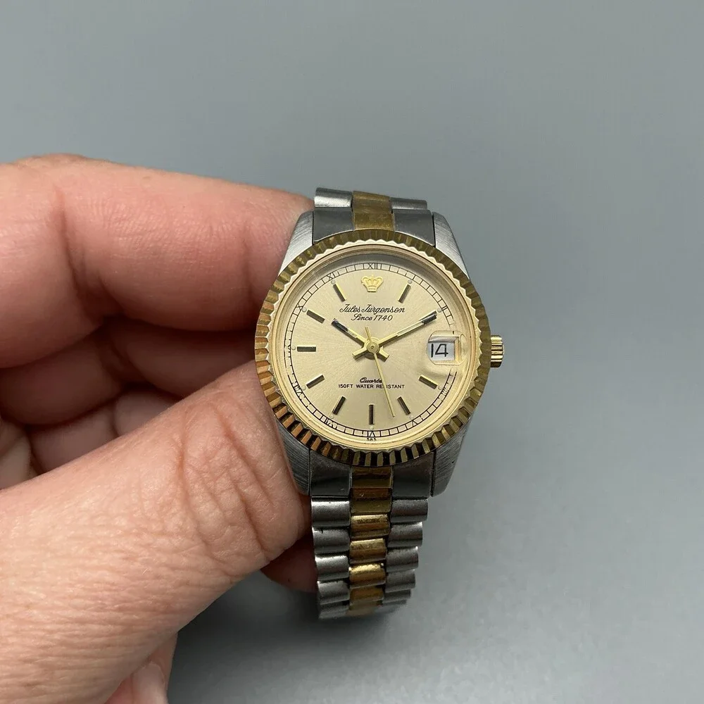 Jules Jurgensen Womens Watch 25mm Champagne Dial Date Two Tone New Battery 6